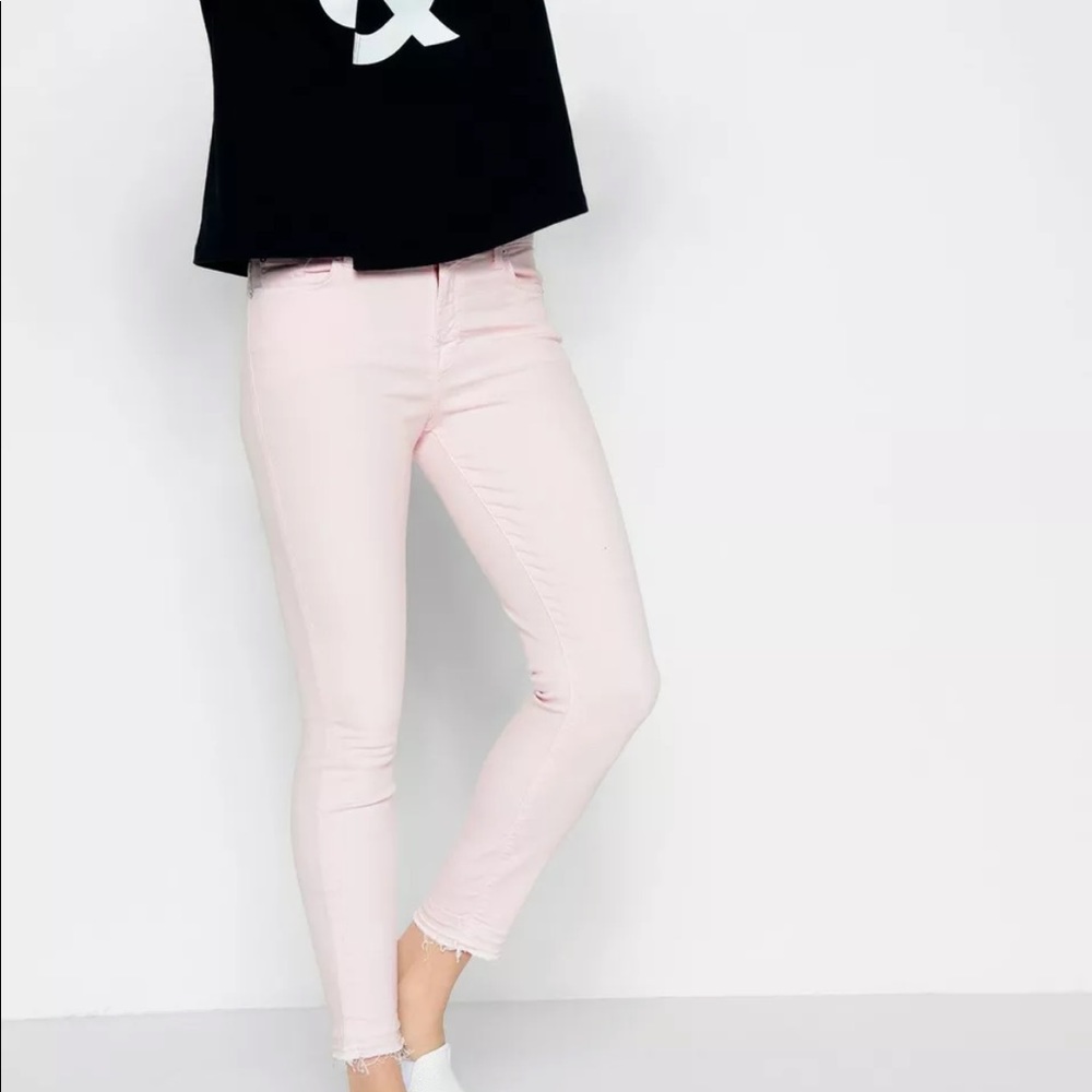 7 Mankind Womens Pastel Pink Distressed High Waist Cropped Straight Jeans Sz 34